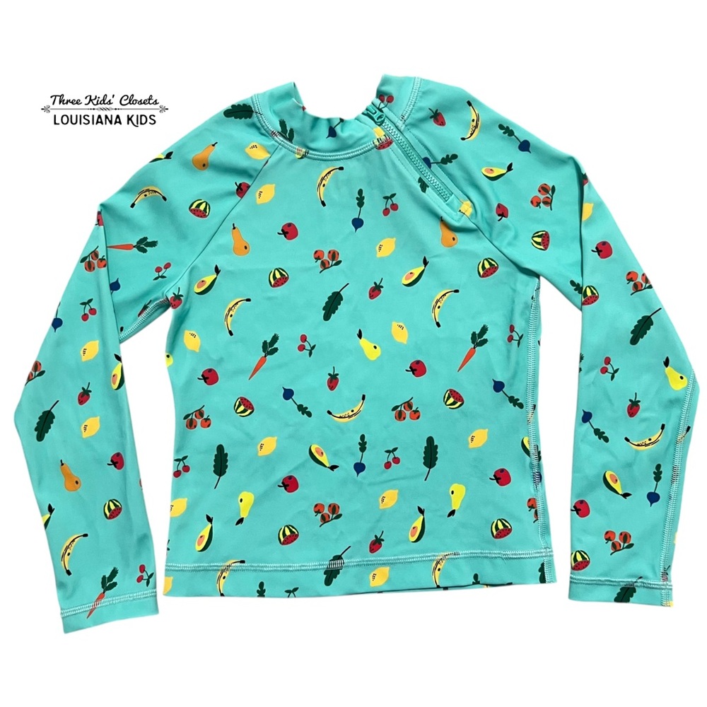 Hanna Andersson Sz 120 (6-7) Aqua Fruit Print Rashguard Swim Shirt